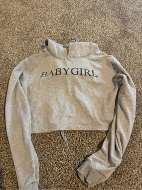 BABYGIRL Gray Cropped Hoodie for Kids
